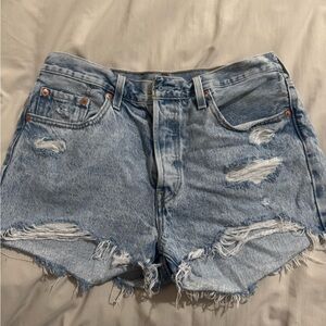 Levi's Light Blue Distressed Jean Shorts